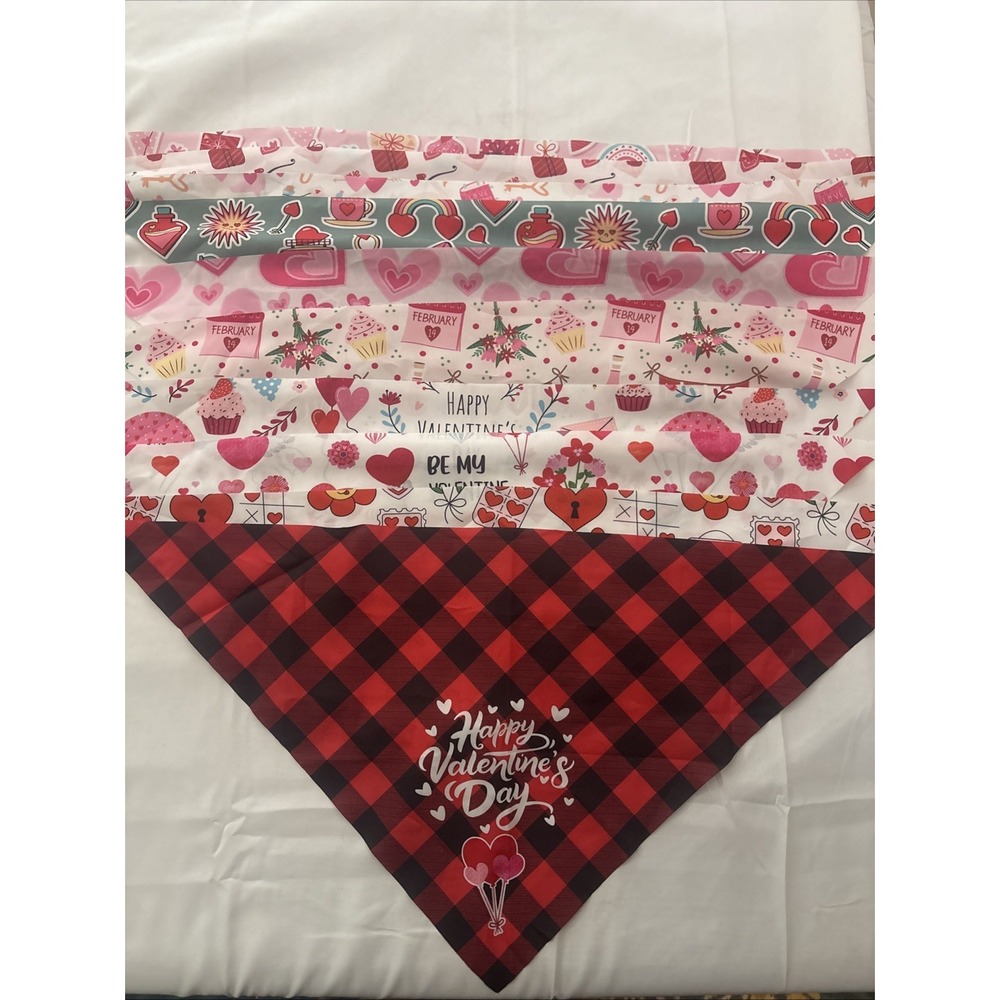 Dog Bandanas Valentines Day Lot Of 10 Small 25 X 17 Inches Buffalo Plaid Hearts